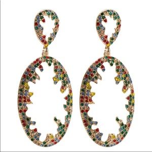 ✅🌹Ethnic Boh Resin Rhinestone Oval Drop Earring